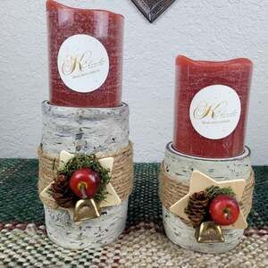 Set of 2  Birchwood Tealight Holders & 2 plastic candles.